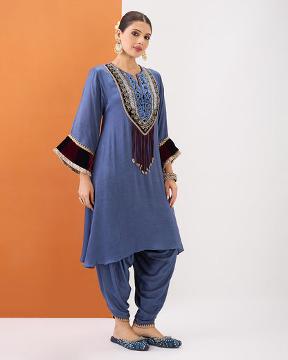 OXFORD BLUE KURTA & DHOTI PANT SET
