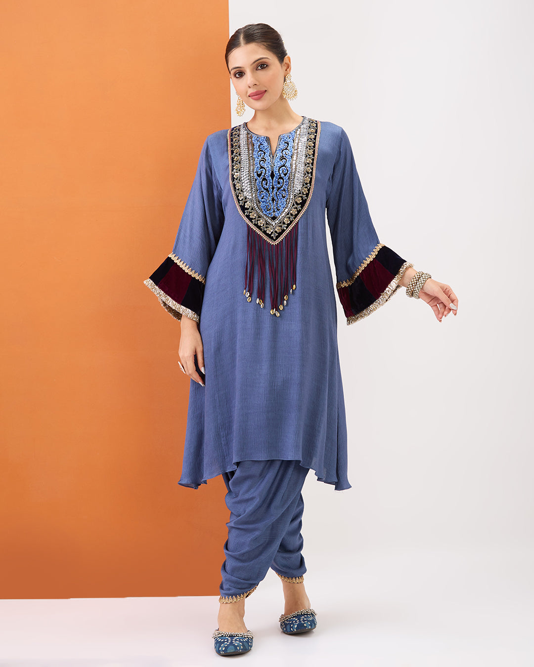 OXFORD BLUE KURTA & DHOTI PANT SET