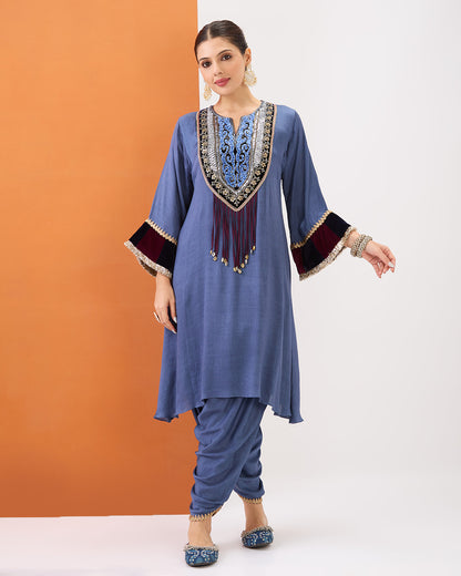 OXFORD BLUE KURTA & DHOTI PANT SET