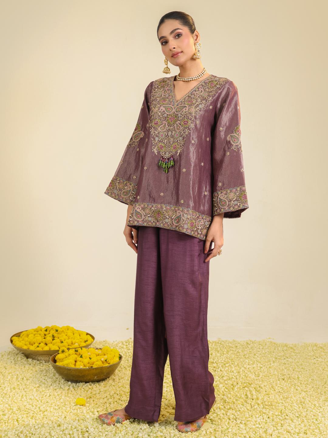 PURPLE STRIPE FARHA CO-ORD SET
