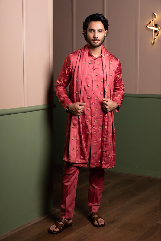 TRIANGLE BUTI KURTA STOLE SET