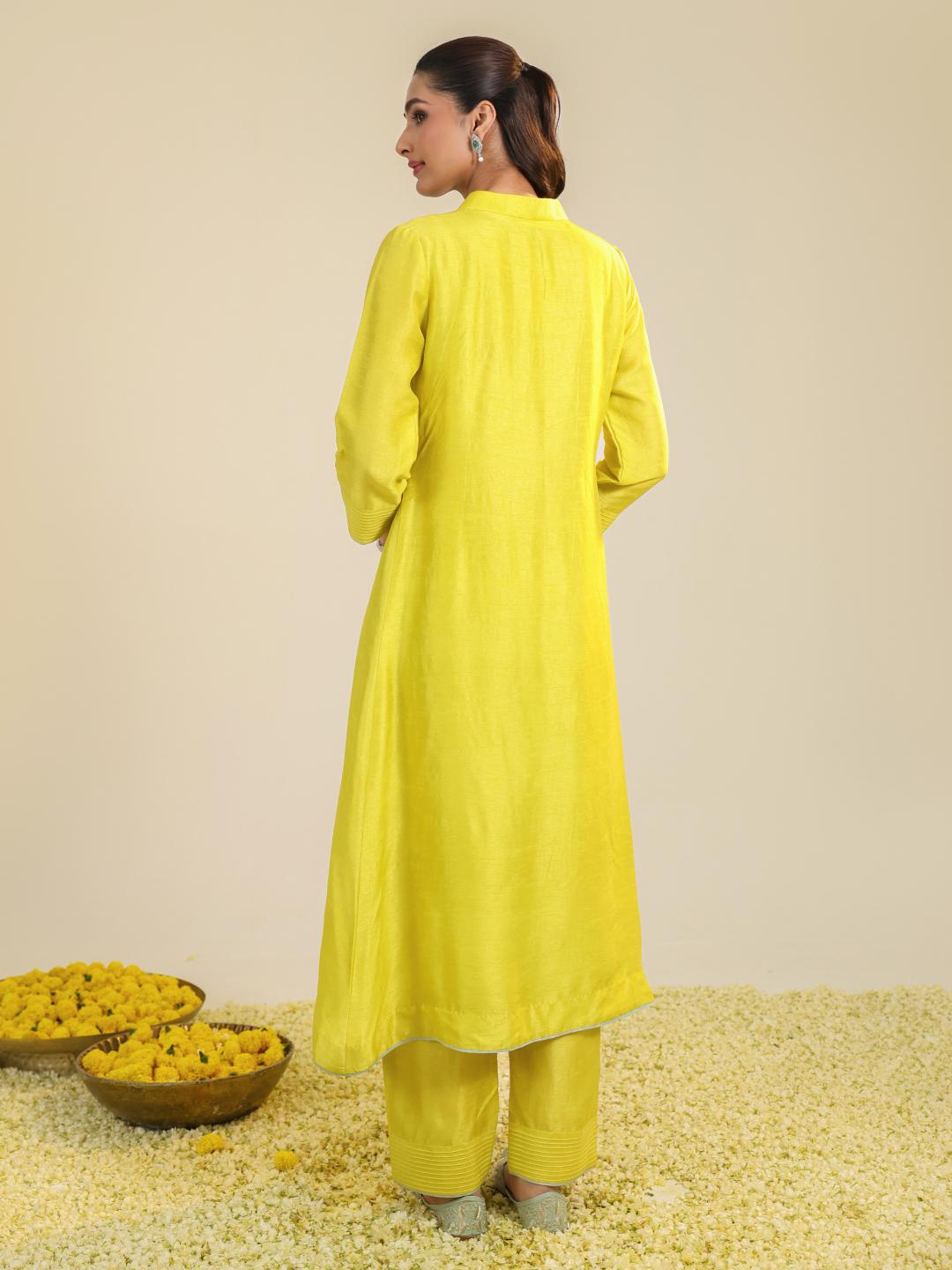 YELLOW SCALLOPED KURTA SET