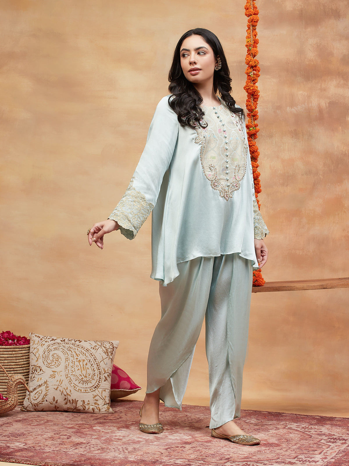 REWA NEEL HAND EMBROIDERED BANARASI DHOTI SET