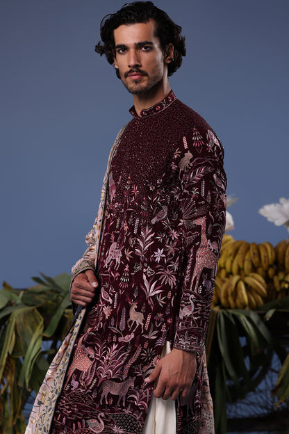 KAIF GIRAFFE WINE KURTA SET