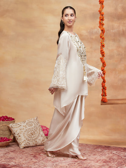 PANCHGANGA IVORY HAND EMBROIDERED BANARASI SKIRT SET