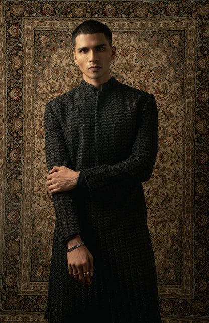 BLACK SHERWANI  SET