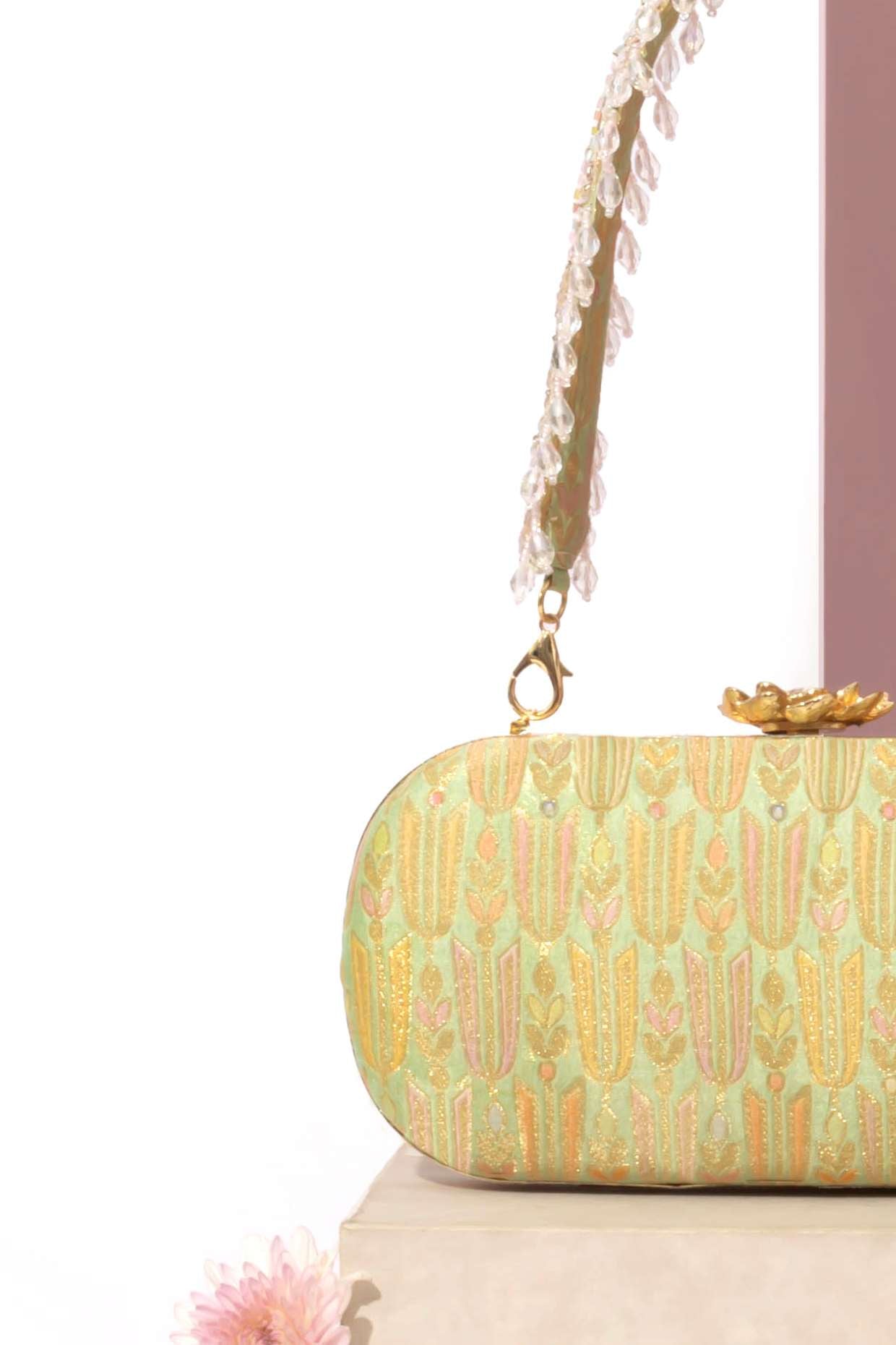 TITLI PURE BANARASI SILK CAPSULE CLUTCH - GREEN