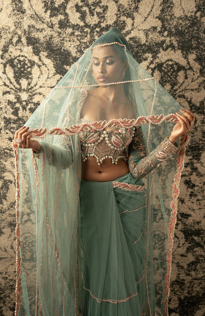 DUSKY TURQUOISE SAREE