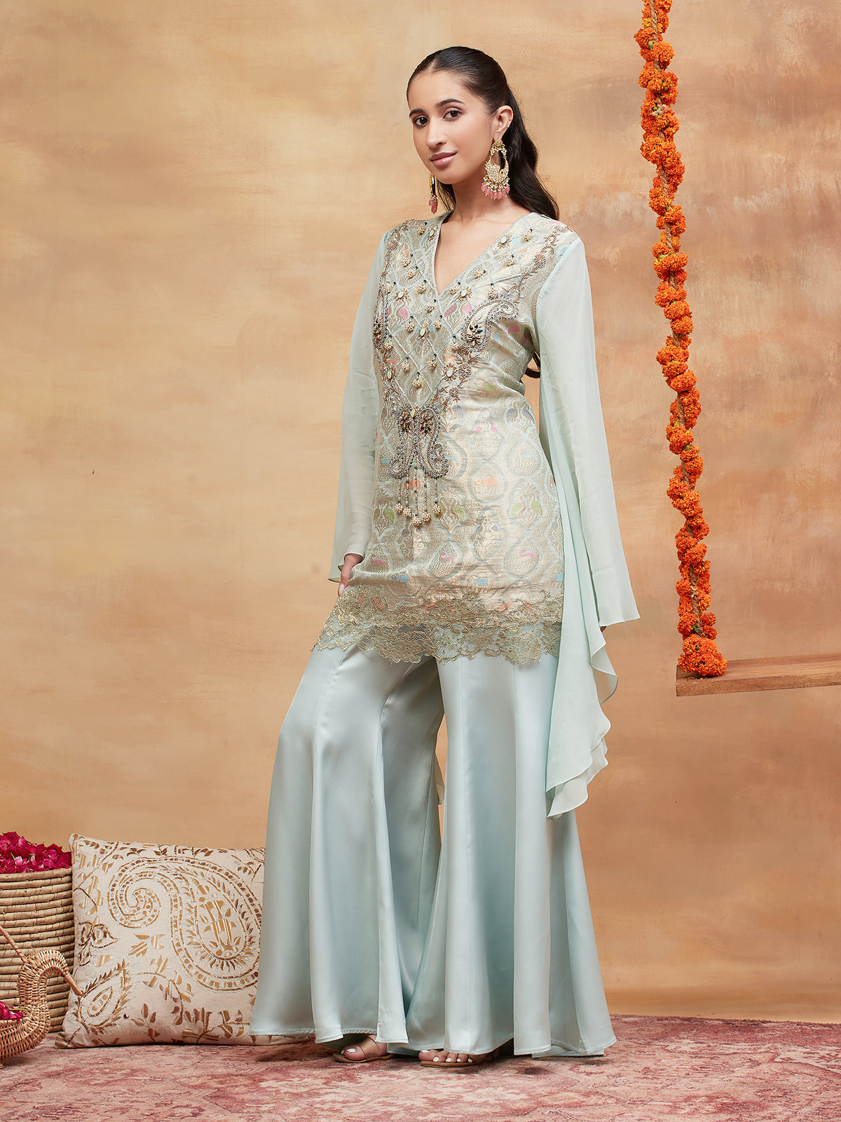 KASHI NEEL HAND EMBROIDERED BANARASI SHARARA SET