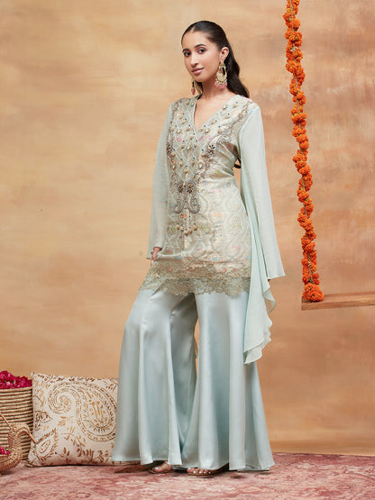 KASHI NEEL HAND EMBROIDERED BANARASI SHARARA SET
