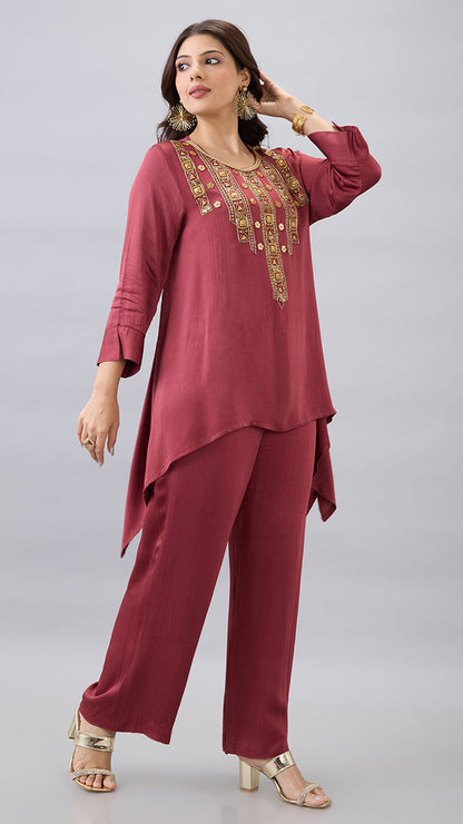 MAROON EMBROIDERED CO-ORD SET