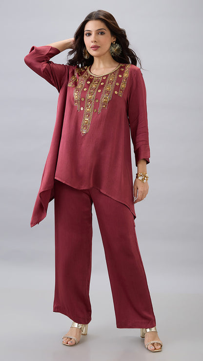 MAROON EMBROIDERED CO-ORD SET