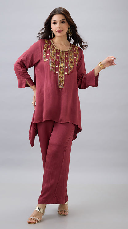 MAROON EMBROIDERED CO-ORD SET