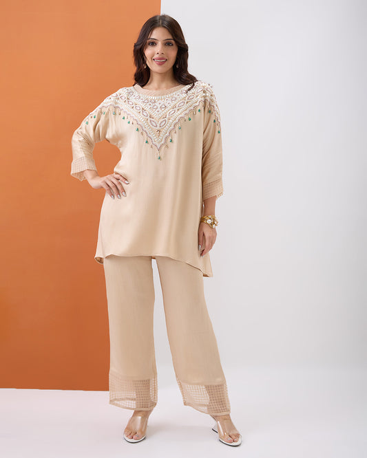 BEIGE EMBROIDERED CO-ORD SET