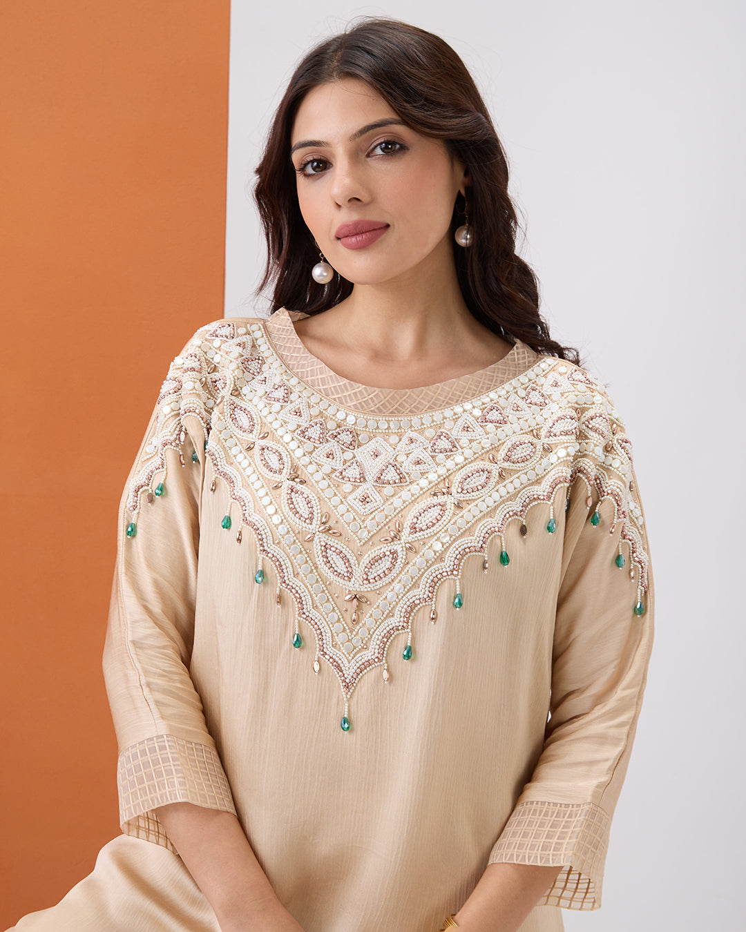 BEIGE EMBROIDERED CO-ORD SET