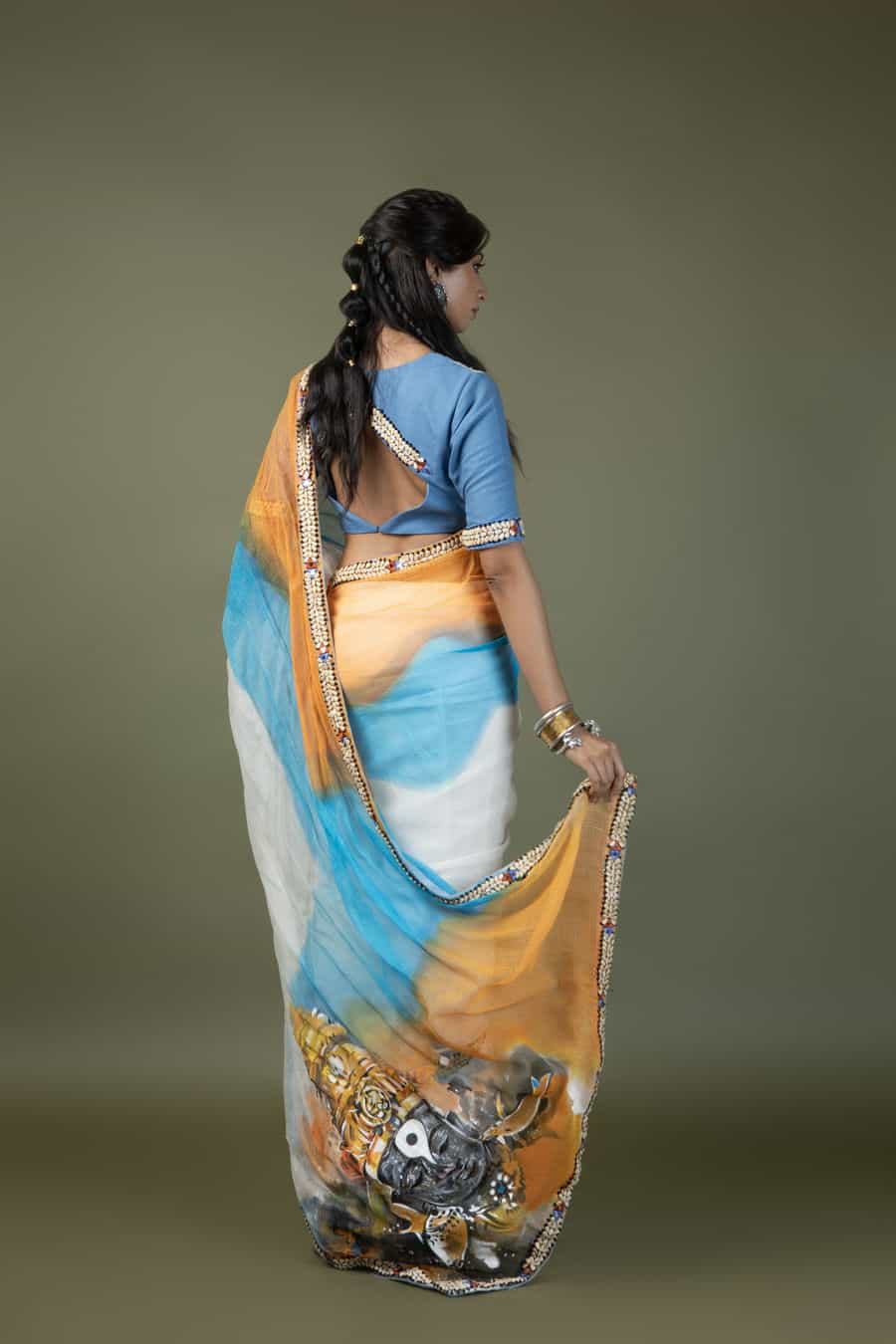 DEVI DRAPE HAND PAINTED SAREE SET