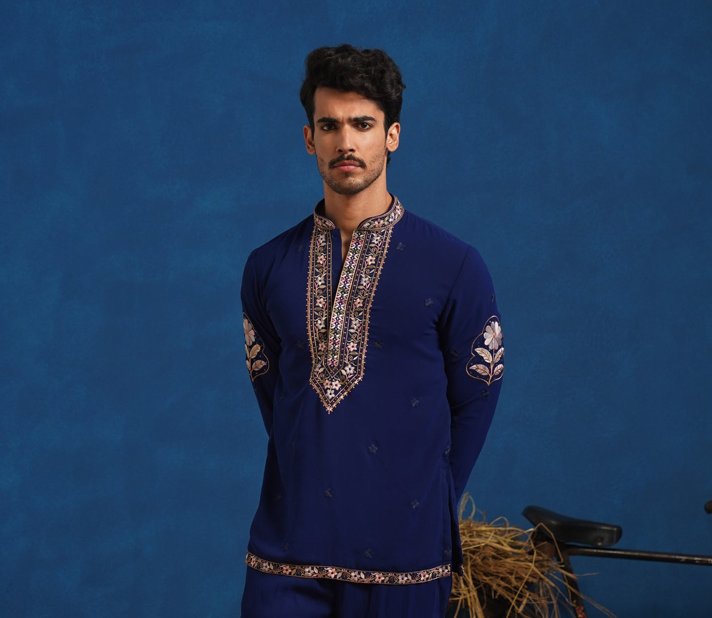 PRATAP NAVY BLUE SHORT KURTA SET