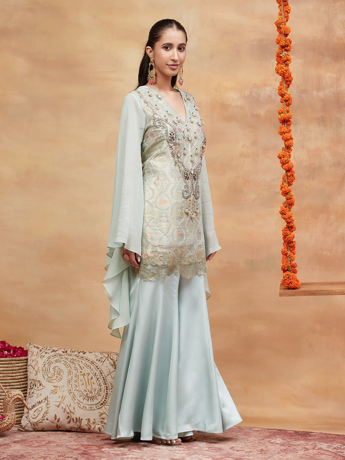 KASHI NEEL HAND EMBROIDERED BANARASI SHARARA SET