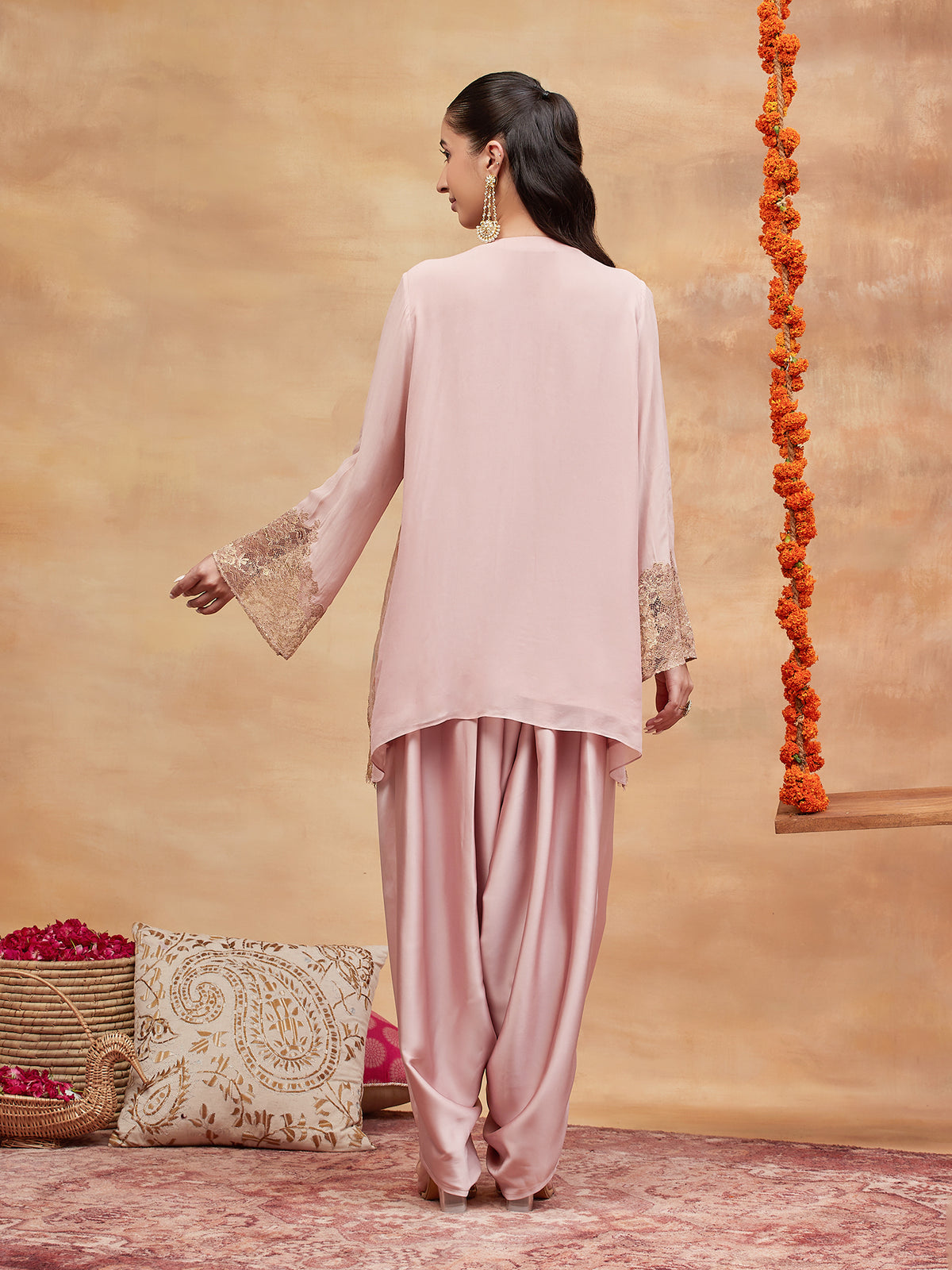 AHILYA GULAB HAND EMBROIDERED BANARASI DHOTI SET