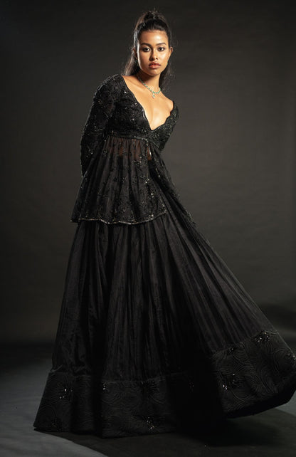 BLACK PEPLUM KURTA SET