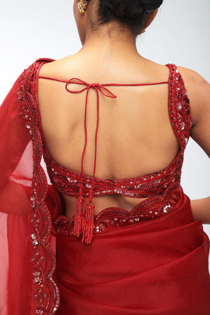 RED REVERIE SCALLOP SAREE