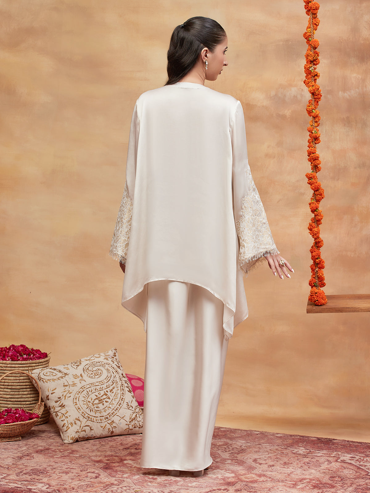 PANCHGANGA IVORY HAND EMBROIDERED BANARASI SKIRT SET