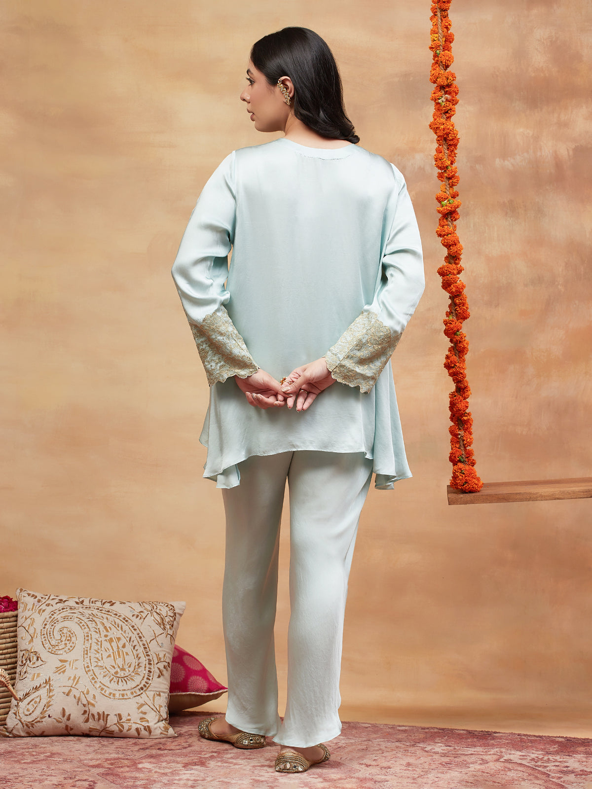 REWA NEEL HAND EMBROIDERED BANARASI DHOTI SET