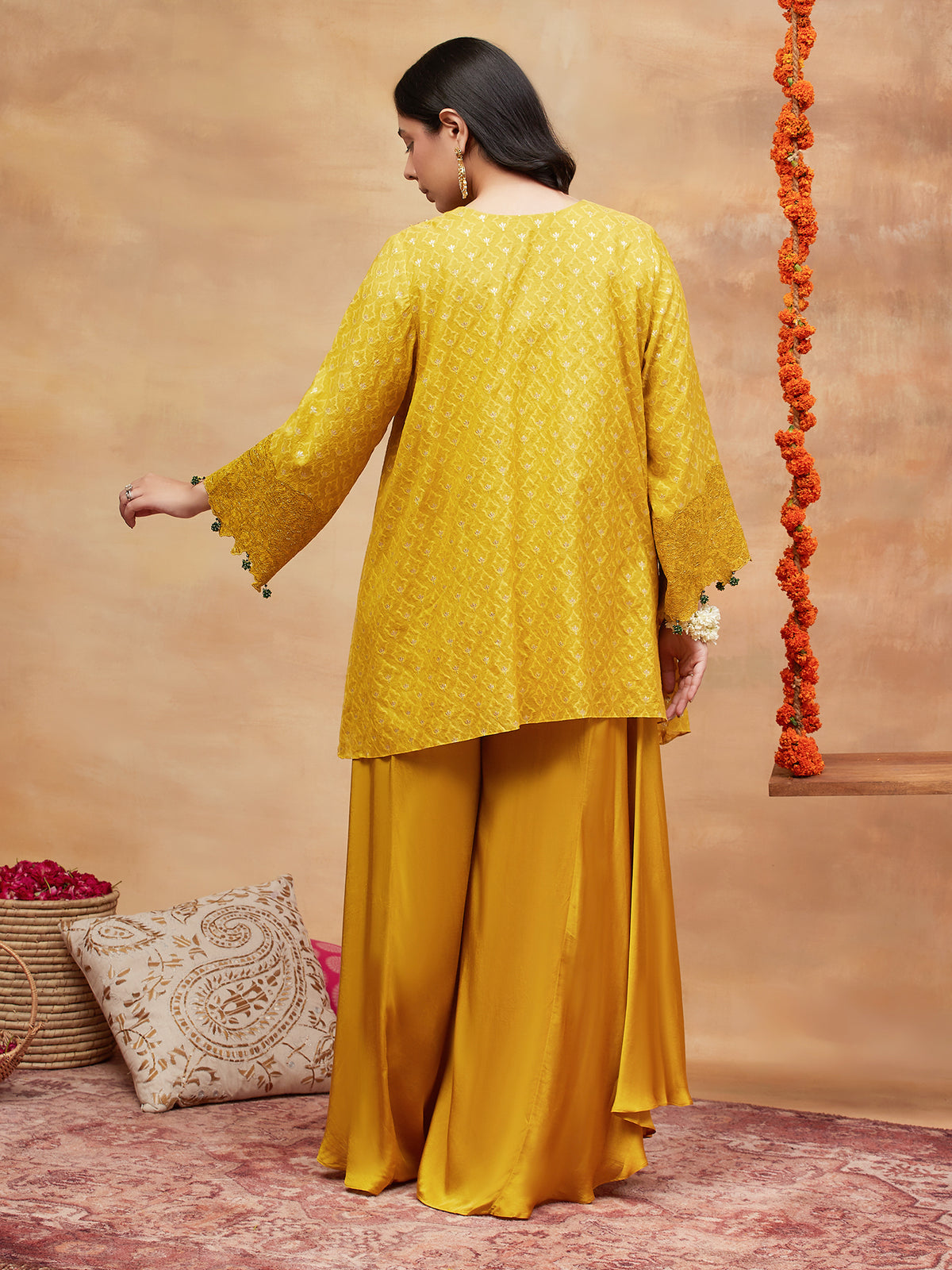 MANSAROVAR GENDA HAND EMBROIDERED BANARASI FLARED PANT SET