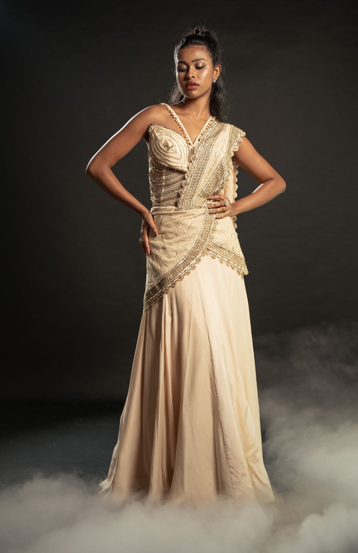 LIGHT GOLD READY SAREE