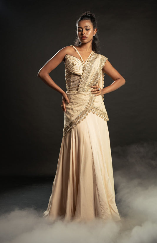 LIGHT GOLD READY SAREE