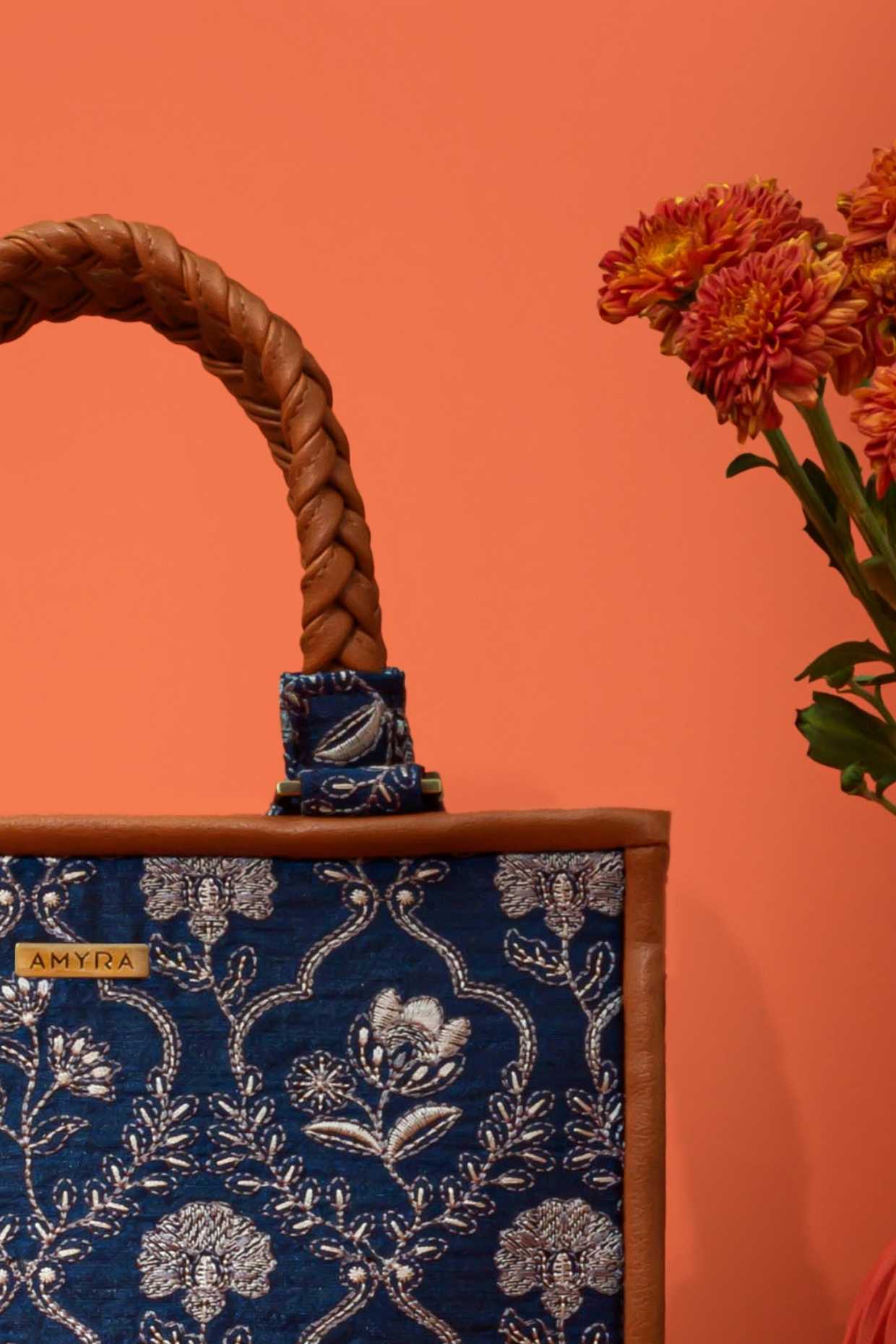 JHAROKHA EMBROIDERED HANDBAG - DARK BLUE