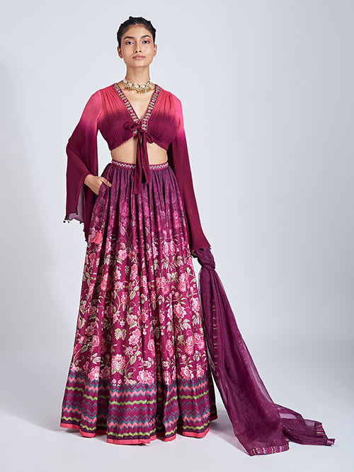 WINE LEHENGA SET