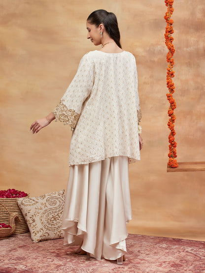 MANSAROVAR IVORY HAND EMBROIDERED BANARASI FLARED PANT SET