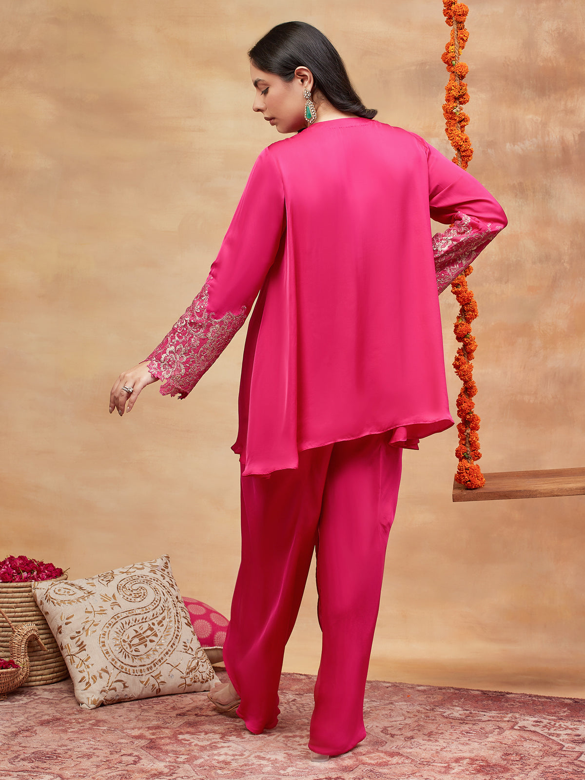 REWA GULABI HAND EMBROIDERED BANARASI DHOTI SET