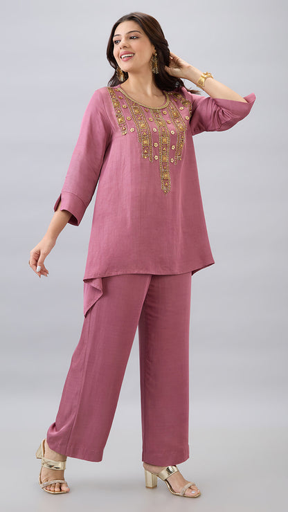 MAUVE EMBROIDERED CO-ORD SET