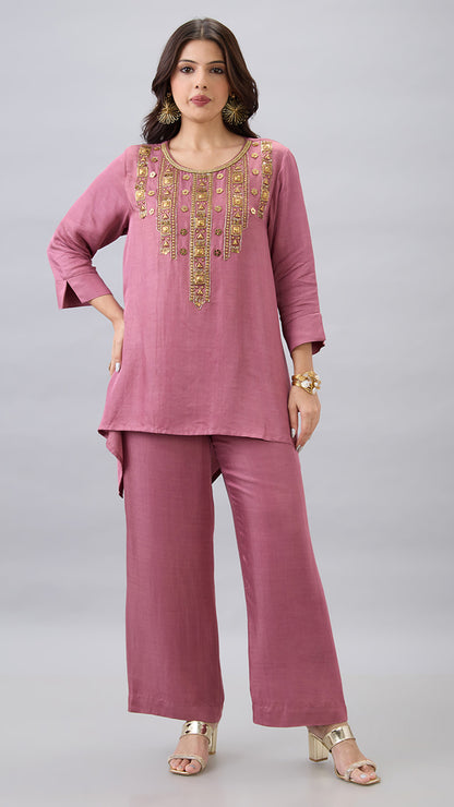 MAUVE EMBROIDERED CO-ORD SET