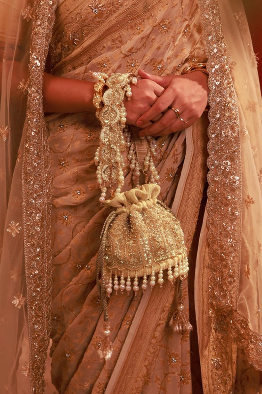 SAJNI PEARL EMBROIDERED MINI POTLI - GOLD