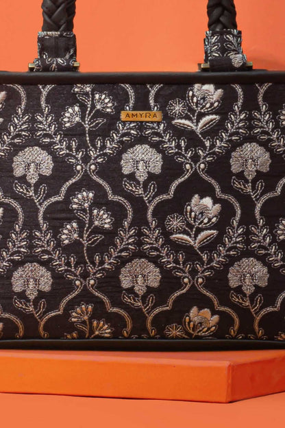 JHAROKHA EMBROIDERED HANDBAG - BLACK