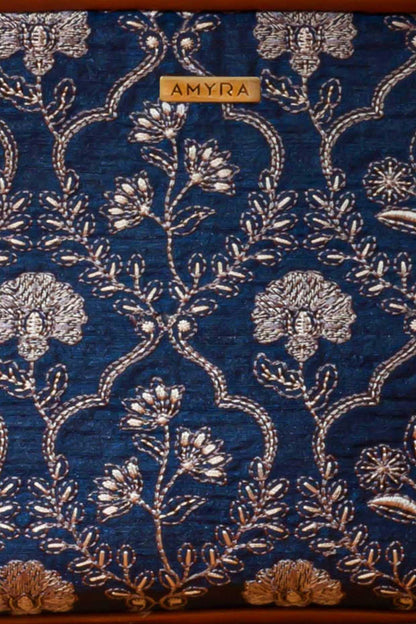 JHAROKHA EMBROIDERED HANDBAG - DARK BLUE