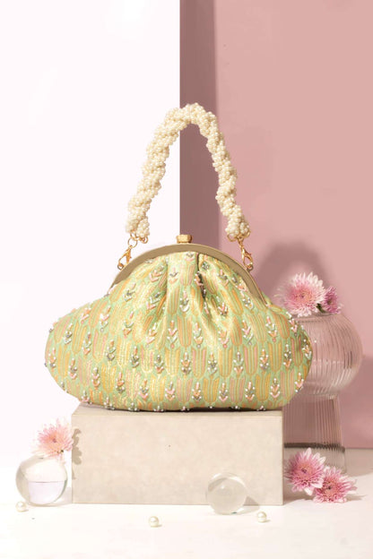 TITLI PURE BANARASI SILK VINTAGE PURSE - GREEN