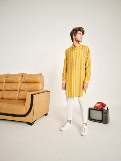 YELLOW CHEVRON STRIPE KURTA PAJAMA SET