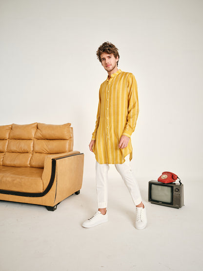 YELLOW CHEVRON STRIPE KURTA PAJAMA SET