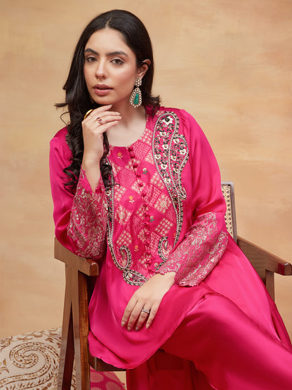 REWA GULABI HAND EMBROIDERED BANARASI DHOTI SET