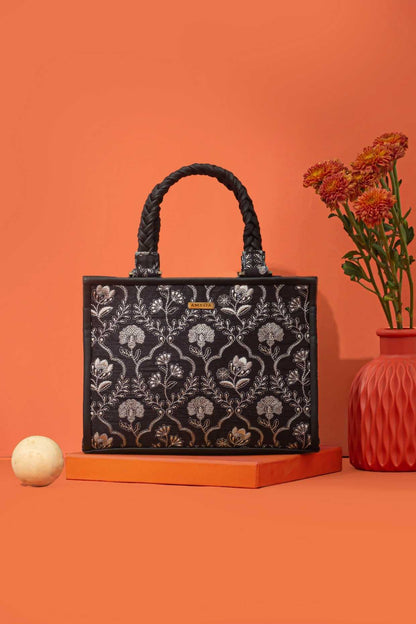 JHAROKHA EMBROIDERED HANDBAG - BLACK
