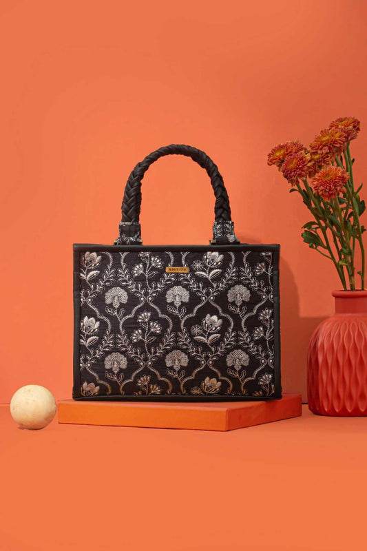 JHAROKHA EMBROIDERED HANDBAG - BLACK