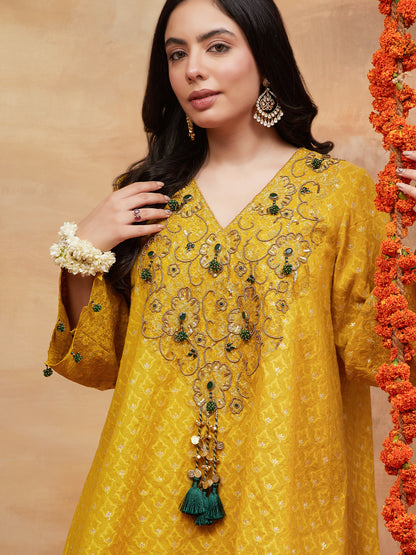 MANSAROVAR GENDA HAND EMBROIDERED BANARASI FLARED PANT SET