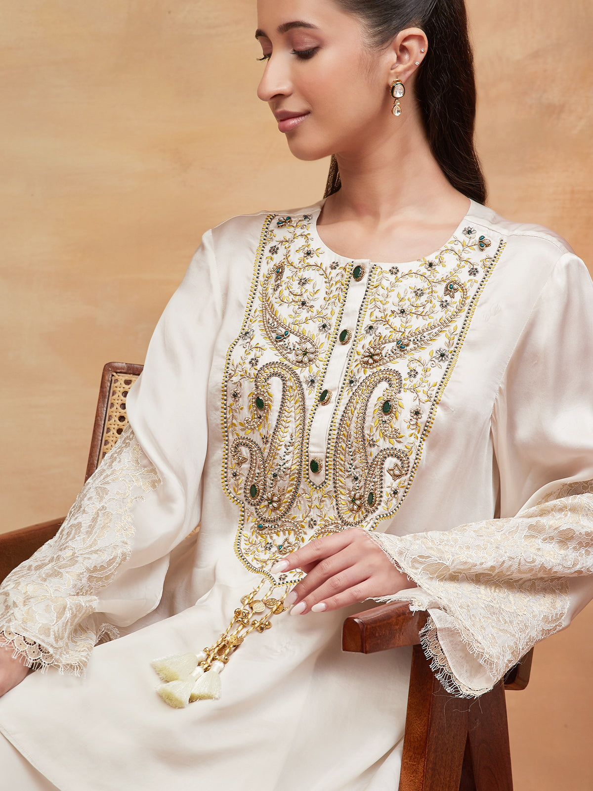 PANCHGANGA IVORY HAND EMBROIDERED BANARASI SKIRT SET
