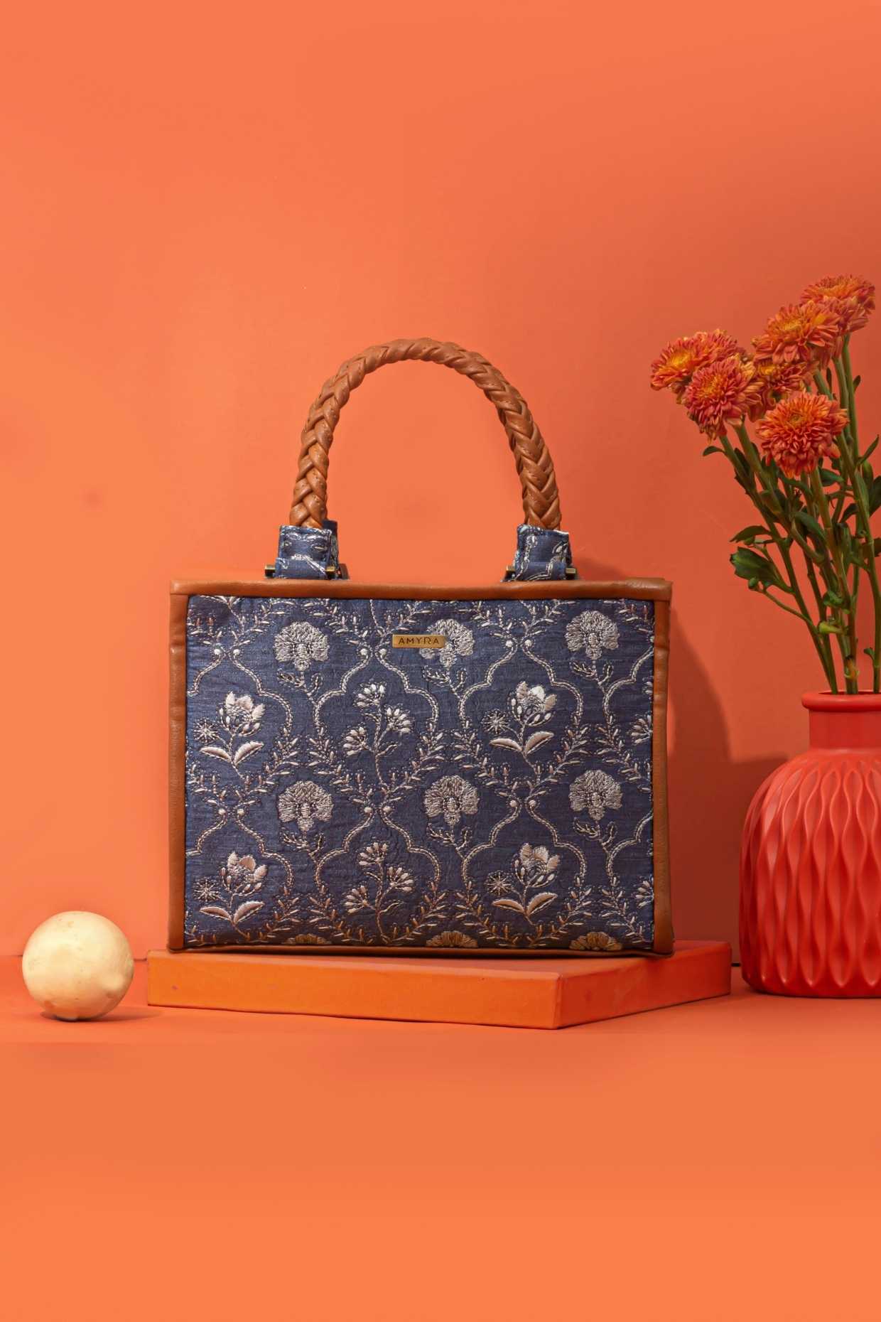 JHAROKHA EMBROIDERED HANDBAG - LIGHT BLUE