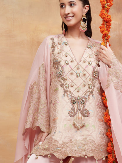 KASHI GULAB HAND EMBROIDERED BANARASI  SHARARA SET