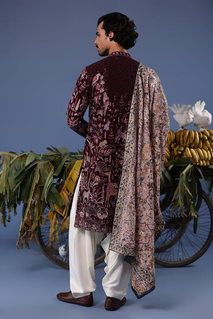 KAIF GIRAFFE WINE KURTA SET